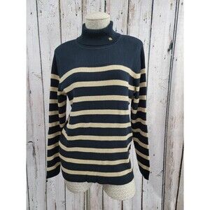 LSG Women's 1X Ralph Lauren Black & Gold Ribbed Turtleneck Sweater Pullover EUC
